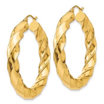 14k Yellow Gold Polished 1 9/16" Twisted Hoop Earrings