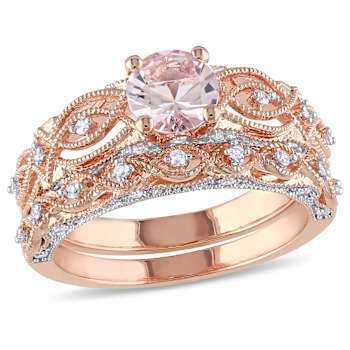 Morganite and Diamond 10K Rose Gold Ring 1.09ctw