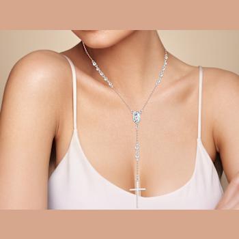 Sterling Statements Rhodium Over Sterling Silver Beaded Rosary Y Necklace