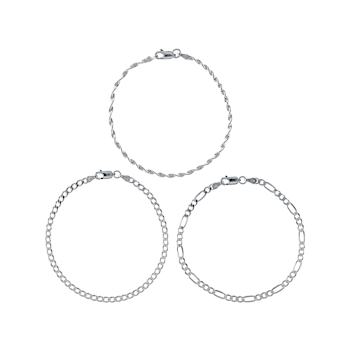 Curb, Figaro And Twisted Herringbone Bracelet Set Of 3 In Sterling
Silver 7.25 Inch