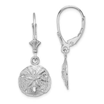 Rhodium Over 14k White Gold Polished and Textured Sand Dollar Earrings