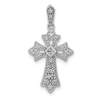 Rhodium Over 14k White Gold Textured Diamond Fancy Cross Pendant