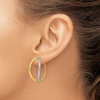 14k Yellow Gold and Rhodium Over 14k Yellow Gold Diamond-Cut Dangle Earrings