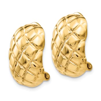14k Yellow Gold Polished and Textured Quilted Non-Pierced Stud Earrings