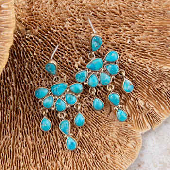 Barse Turquoise Teardrop Chandelier Earrings In Bronze