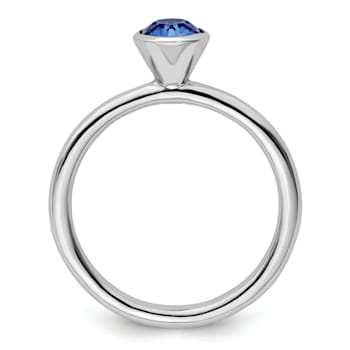 Sterling Silver Stackable Expressions High 5mm Blue Crystal Ring