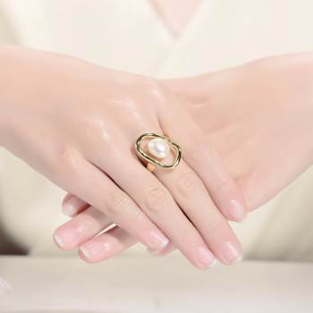 Pear Shape Freshwater Pearl Outline Frame Ring In 14K Gold Over Sterling Silver