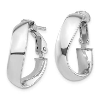 Rhodium Over 14k White Gold 13/16" High Polished Wavy Hoop Earrings