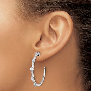 Rhodium Over 14K White Gold Lab Grown Diamond SI1/SI2, G H I, Hoop Earrings