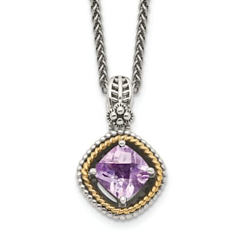 Sterling Silver Antiqued with 14K Accent Amethyst Necklace
