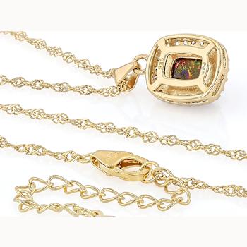 Black Opal And White Zircon Pendant Necklace In 18K Gold Over Sterling
Silver 2.25ctw