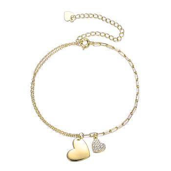 CZ Heart Charm Bracelet In 14K Gold Over Brass