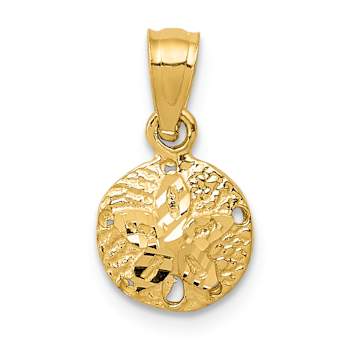 14k Yellow Gold Textured and Diamond-Cut Sand Dollar Pendant