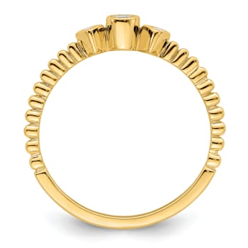 14K Yellow Gold Scalloped Band Petite Round Diamond Ring 0.1ctw