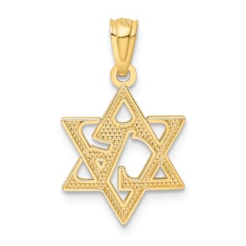 14k Yellow Gold Textured Star of David Pendant