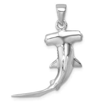 Rhodium Over Sterling Silver Polished 3D Hammerhead Shark Pendant