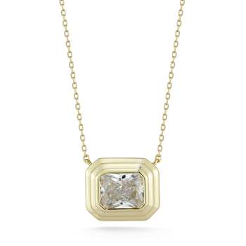 Rachel Zoe Bezel Set Radiant CZ Solitaire Pendant Necklace in 14K Gold
Over Sterling Silver