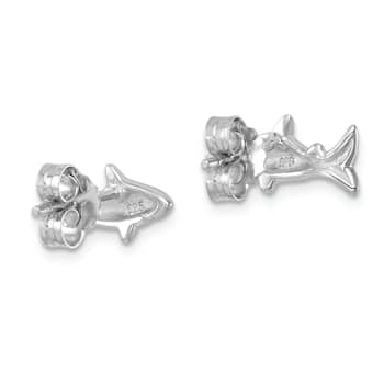 Rhodium Over Sterling Silver Polished Shark Post Earrings
