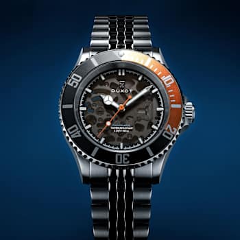 Duxot Atlantica Skeleton Diver Black Dial W/Orange Accent White
Stainless Steel Band Automatic Watch