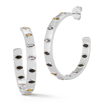 Rachel Zoe Ombre CZ Flat Inside-Out Hoop Earrings in Rhodium Over Brass