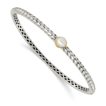 Sterling Silver with 14K Gold Over Sterling Silver 6mm Freshwater
Cultured Pearl Bangle Bracelet