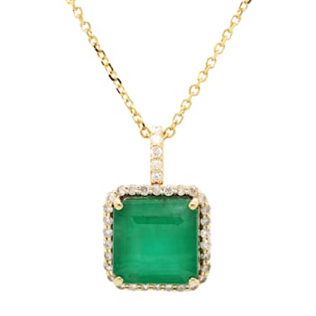4.33 Ctw Emerald and 0.25 Ctw White Diamond Pendant in 14K YG