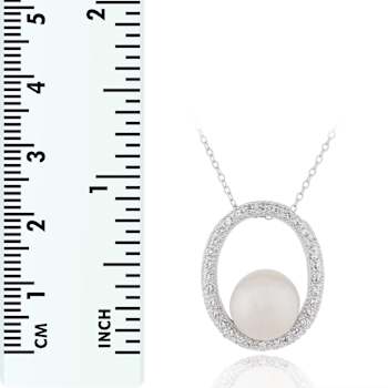 10-11mm Button White Cultured Freshwater Pearl and CZ Rhodium Over
Sterling Silver Pendant