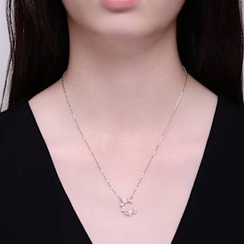 Initial C Mixed Cut CZ Pendant Necklace In Sterling Silver 18 Inch