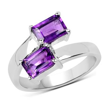 Amethyst Emerald-Cut Bypass Ring In Sterling Silver 2ctw