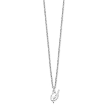 Rhodium Over Sterling Silver Letter S  Initial Necklace