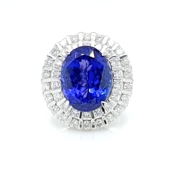17.89 Ctw Tanzanite and 3.21 Ctw White Diamond Ring in 18K WG