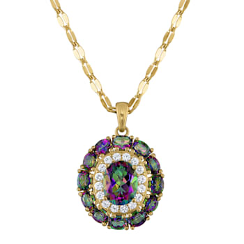 14K Yellow Gold Over Sterling Silver Mystic Fire Topaz Pendant With
Chain 4.3ctw
