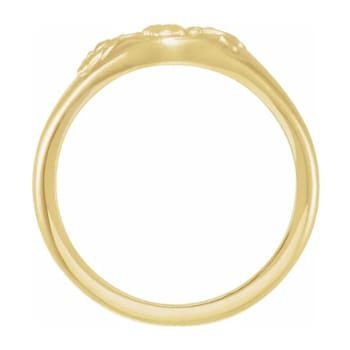 14K Yellow Gold Floral Oval Signet Ring