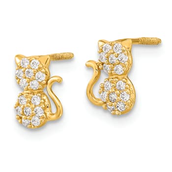 14K Yellow Gold Children's Polished Cubic Zirconia Sitting Cat Stud Earrings