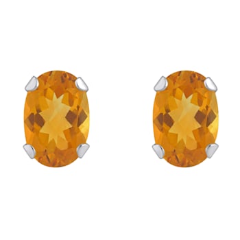 6x4mm Oval Citrine Rhodium Over 10k White Gold Stud Earrings