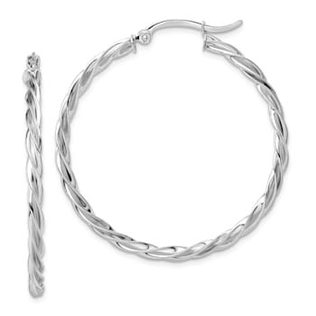Rhodium Over 14k White Gold 1 9/16" Polished Twisted Hoop Earrings
