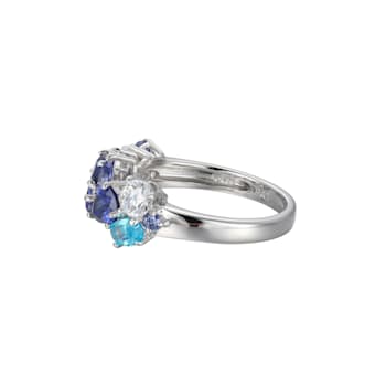 Blue Cubic Zirconia Rhodium Over Sterling Silver Ring 3.21ctw