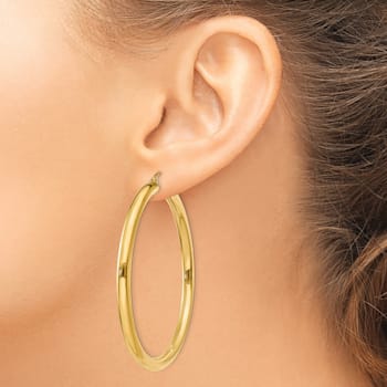14k Yellow Gold 2 3/16" Polished Tube Hoop Earrings