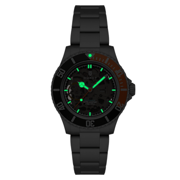 Duxot Atlantica Skeleton Diver Black Dial W/Orange Accent White
Stainless Steel Band Automatic Watch