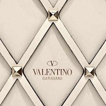 Valentino Garavani Beehive Lattice Ivory Studded Leather Crossbody Tote Bag