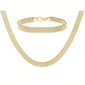 Woven Bead Necklace And Bracelet Set In 18K Gold Over Bronze
