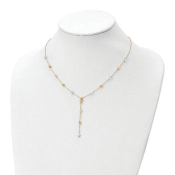 14k Yellow Gold and 14k White Gold Polished Adjustable Beaded Y-Drop
Cable Link 17.5 Inch Necklace