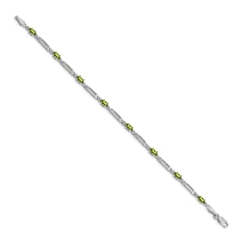 Rhodium Over 14k White Gold Peridot and Diamond Bracelet