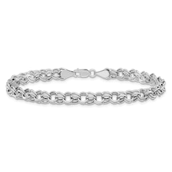 Rhodium Over 14k White Gold 5mm Diamond-Cut Double Link Charm Bracelet