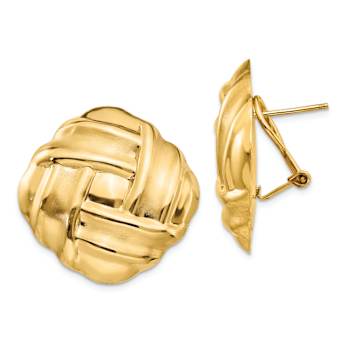 14k Yellow Gold 26mm Polished and Satin Stud Earrings