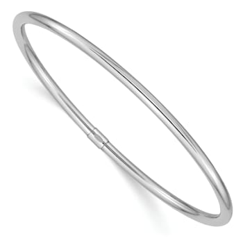 Rhodium Over 14k White Gold 3mm Polished Round Tube Slip-on Bangle