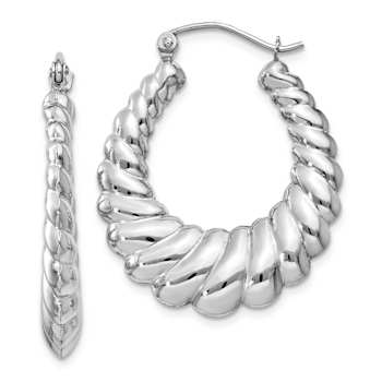 Rhodium Over 14k White Gold Polished 9/16" Scalloped Hoop Earrings