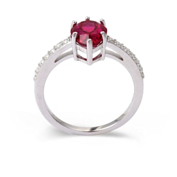 Red Lab Created Ruby with Moissanite Accents Sterling Silver Pear Shape
Teardrop Solitaire Ring