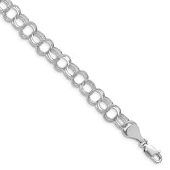 Rhodium Over 14k White Gold 6mm Triple Link Charm Bracelet