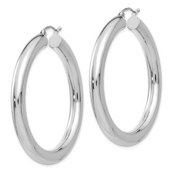 Rhodium Over 14k White Gold 1 3/4" Polished Hoop Earrings